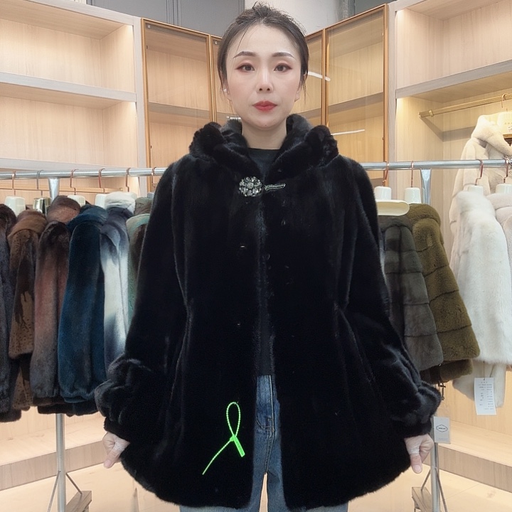 黑色中长连帽0837