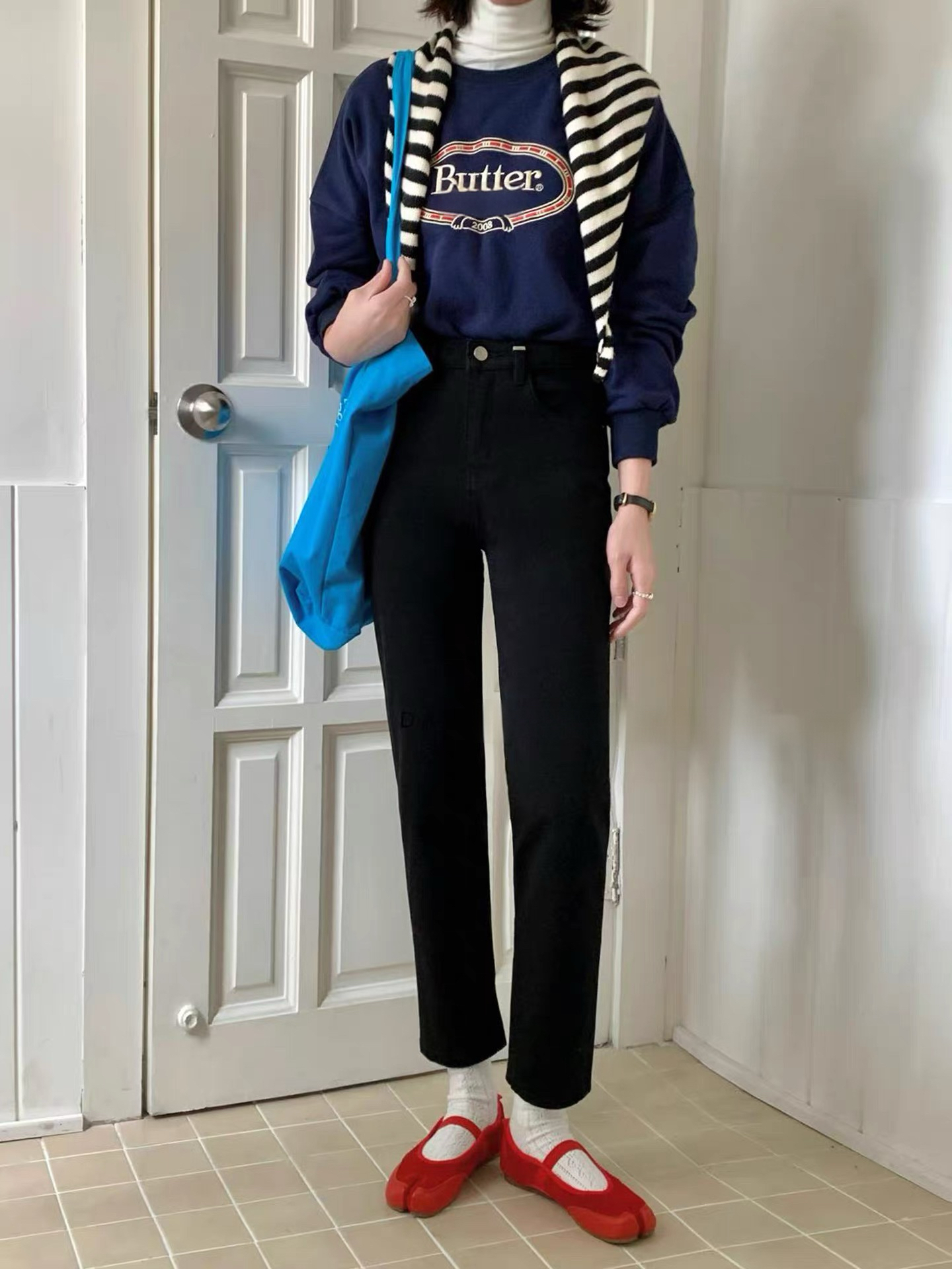 A9095平平女装直筒裤轻熟黑色牛仔裤女高弹力休闲风秋季百搭