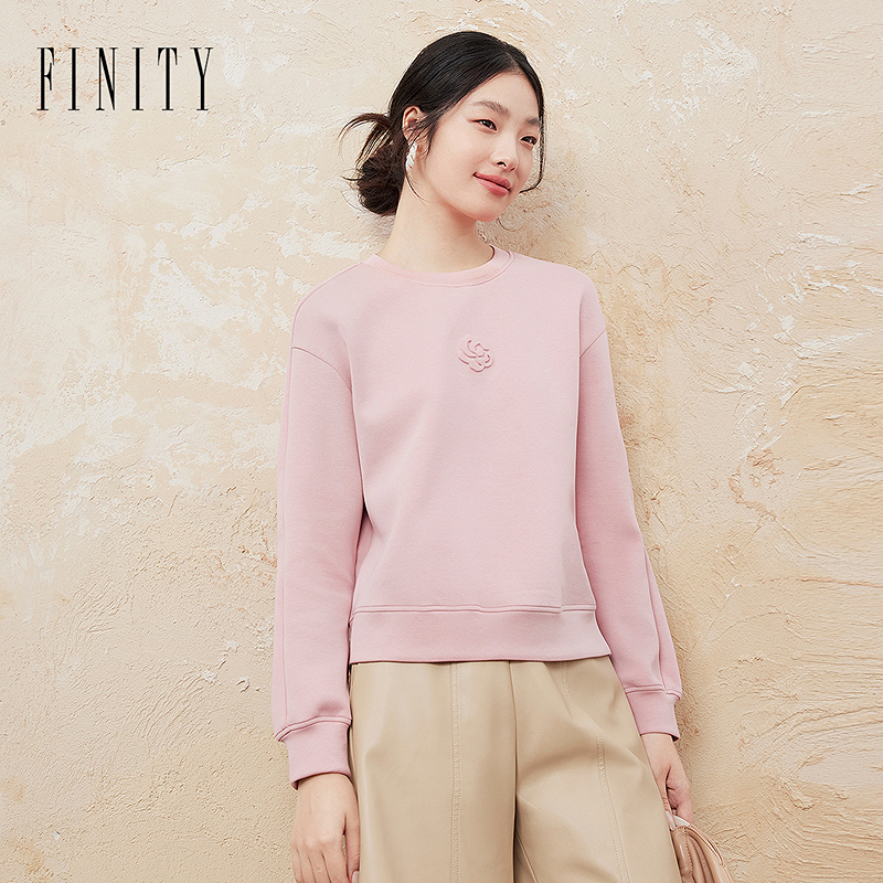 FINITY 卫衣秋季新款简约圆领宽松休闲减龄套头上衣 F21X8D15E2