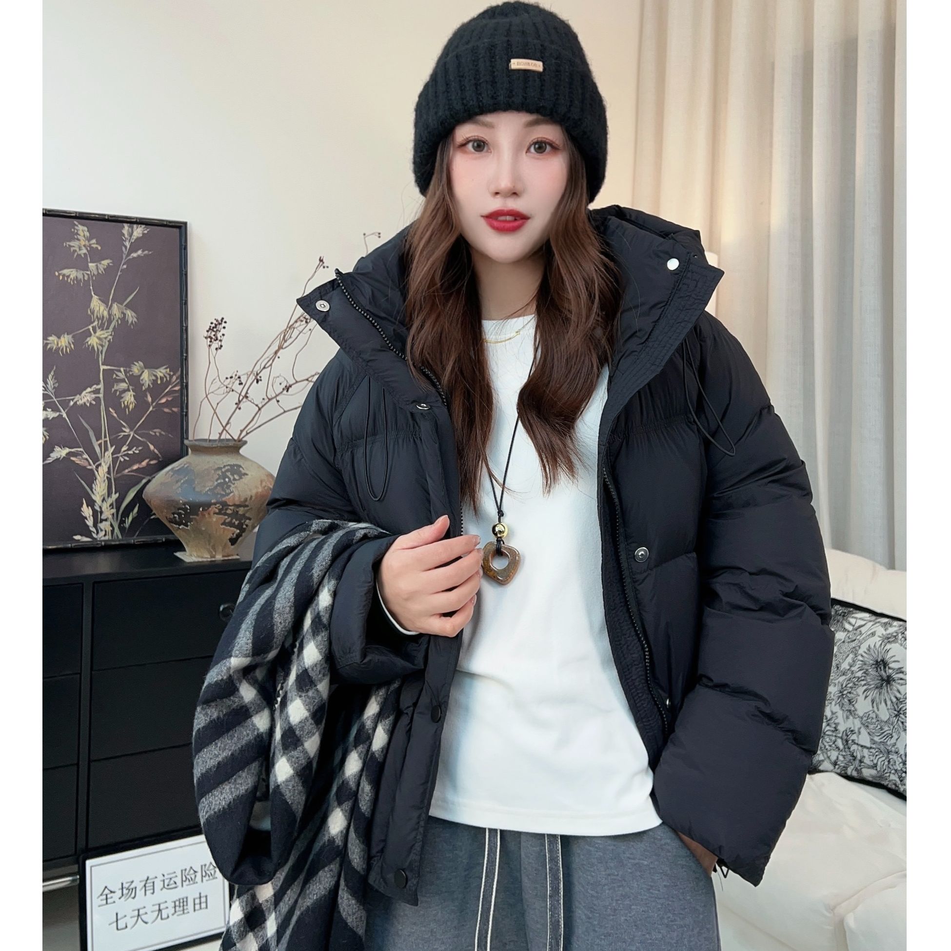 【可溯源】新国标90绒冬季短款休闲龟背连帽加厚女士羽绒服外套