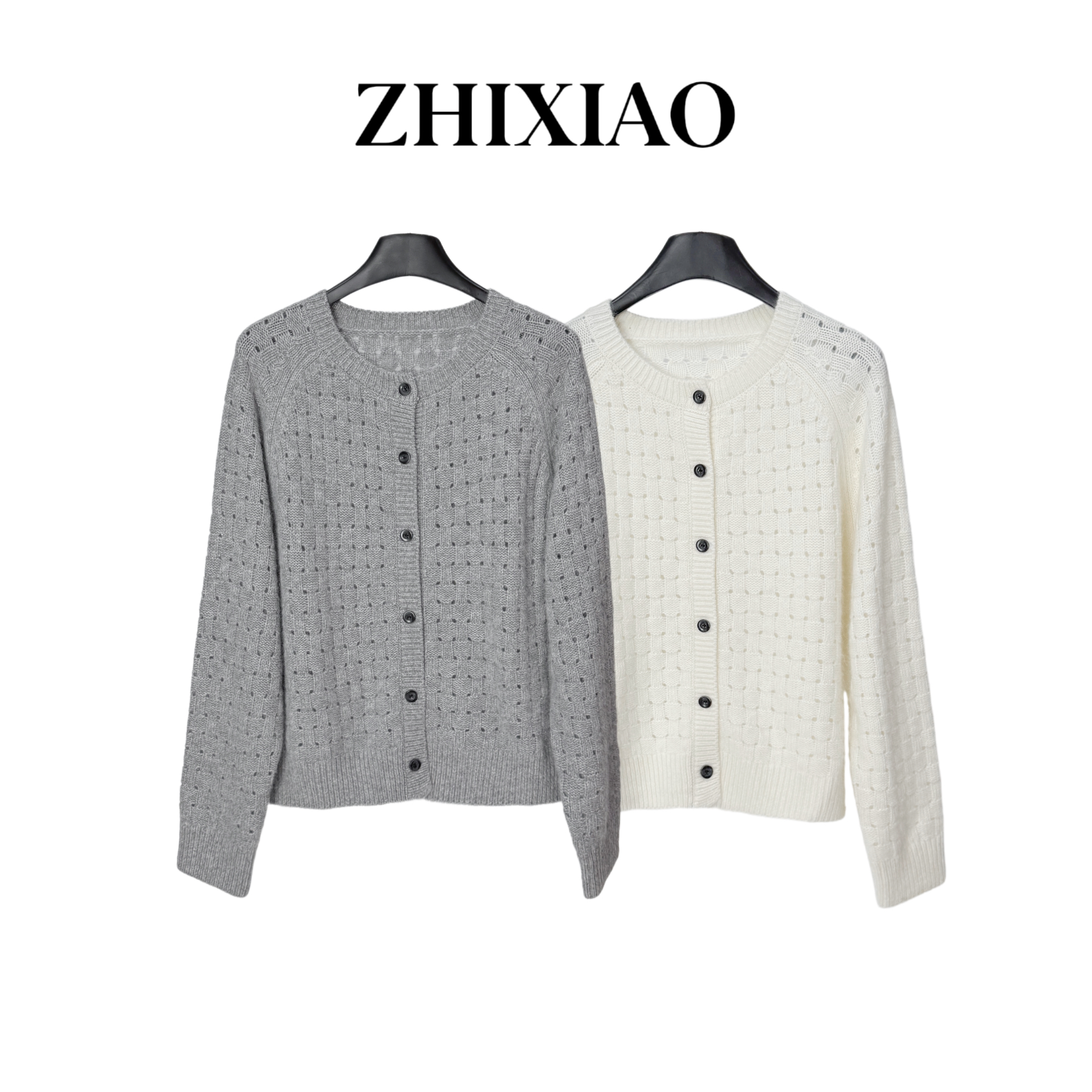 【ZHIXIAO】秋冬新款：黑扣田格针织开衫86272