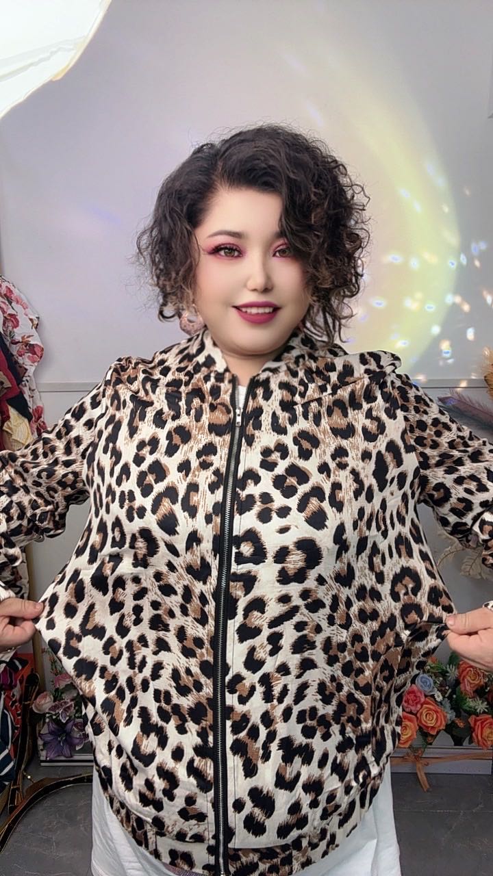 休闲风常规夏季透气女豹纹短外套上衣秋冬春秋女士