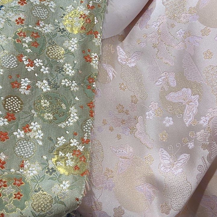 南***a无纺布织锦缎粉色蝴蝶2m绿色一米，铃兰花小兔1m