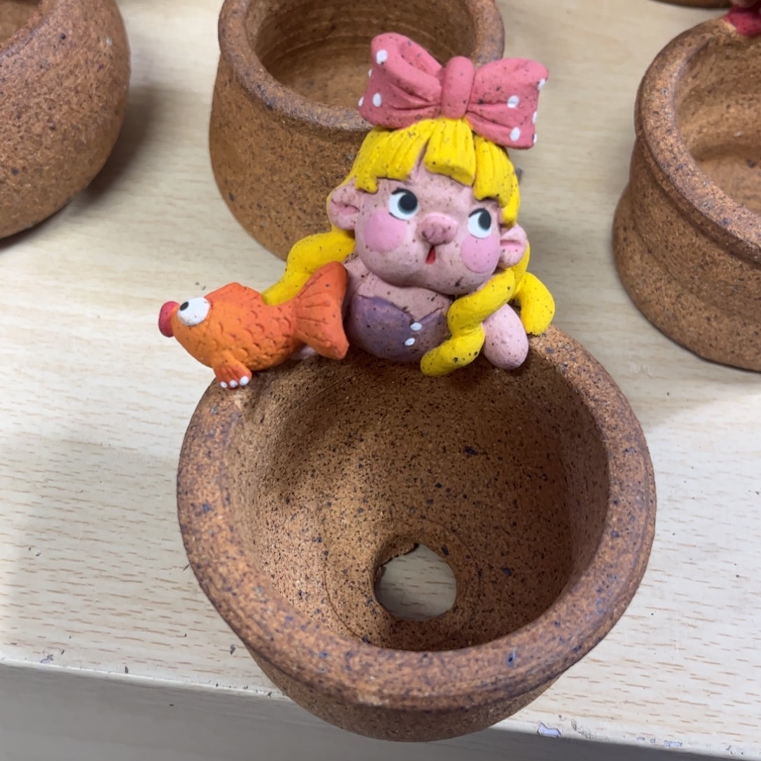 泥塑古镇炻陶花盆