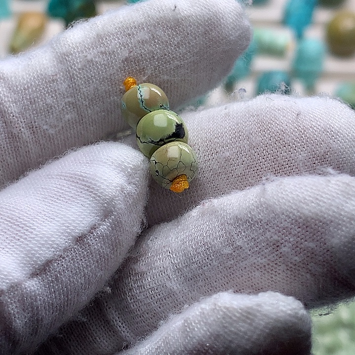 绿松石未镶嵌珠宝奇石腰珠7顶珠7.6直切套装