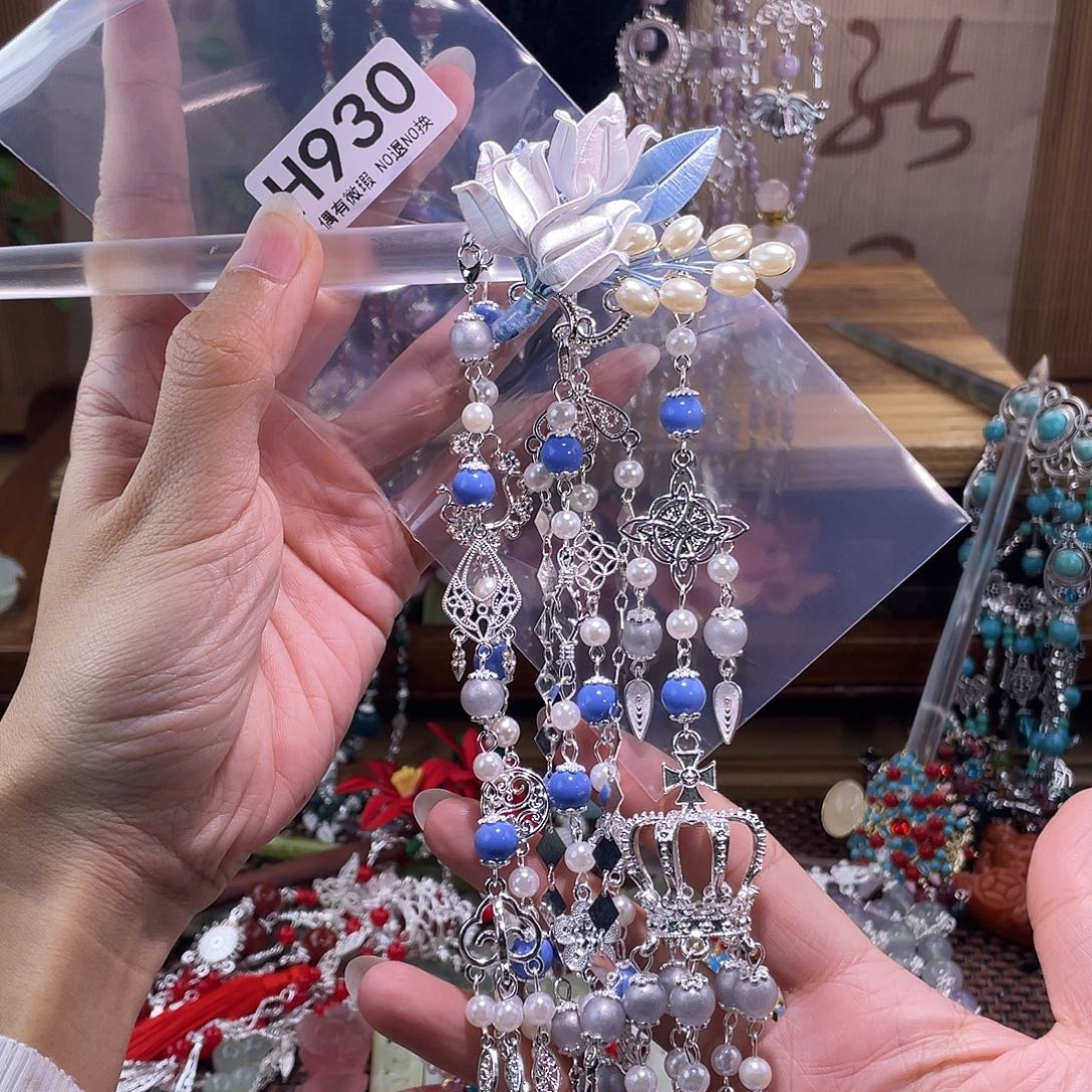 点***点蛇纹石玉合金发饰