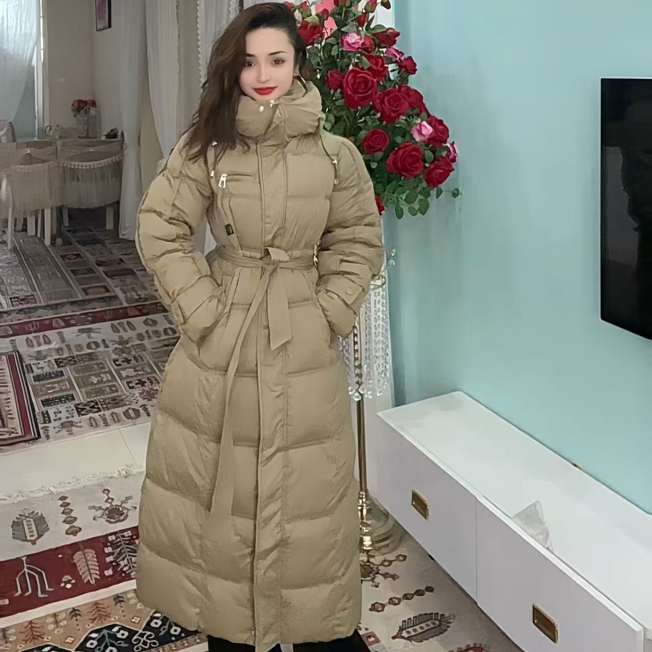 长款加厚女士过膝yu rong棉温婉风修身韩版百搭时尚(518) 