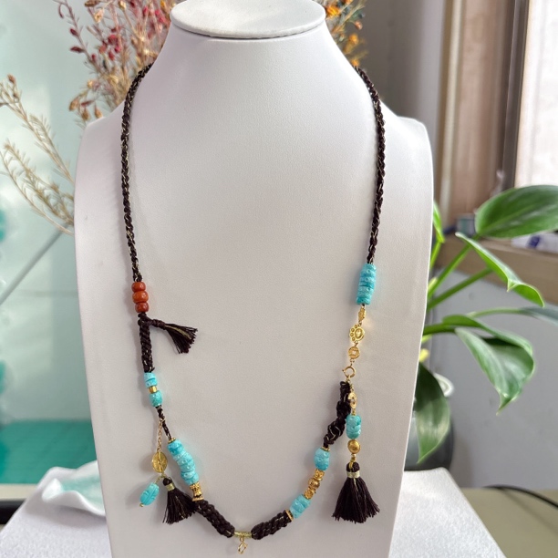 3580天然绿松石大肠18K手编抽拉款万能链5mm左右