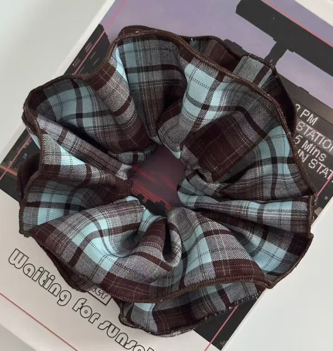 蓝咖格子/英伦咖格 弹力加厚雪纺面料 露丝明星同款