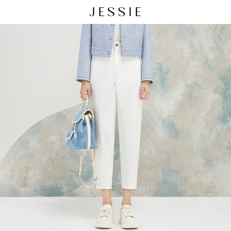 【粉丝专属】【商场同款】JESSIE气质通勤白色直筒九分修身牛仔裤春季