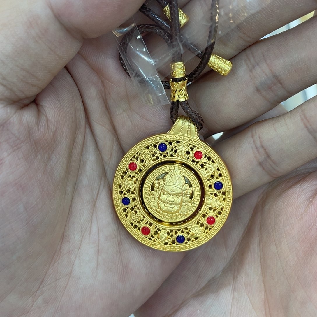 吊坠足银珐琅黄财财八宝罗盘约21.9