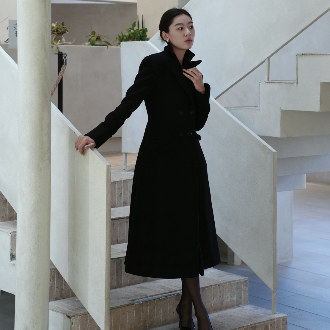 双开衩杀手大衣 800克高克重100%纯羊毛重工翻领羊毛双长款外套