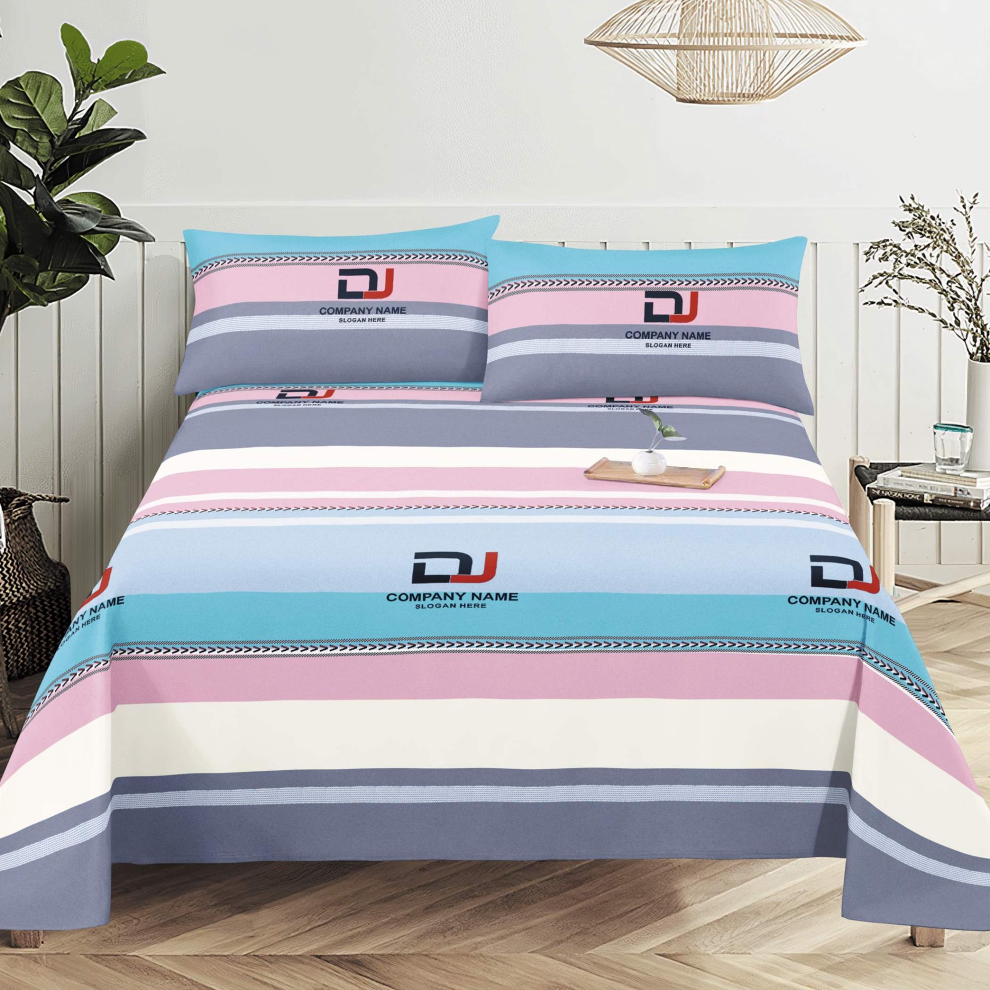 （0217）加厚粗布床单吸汗透气2.45*2.25米（+－5公分）时尚条-粉