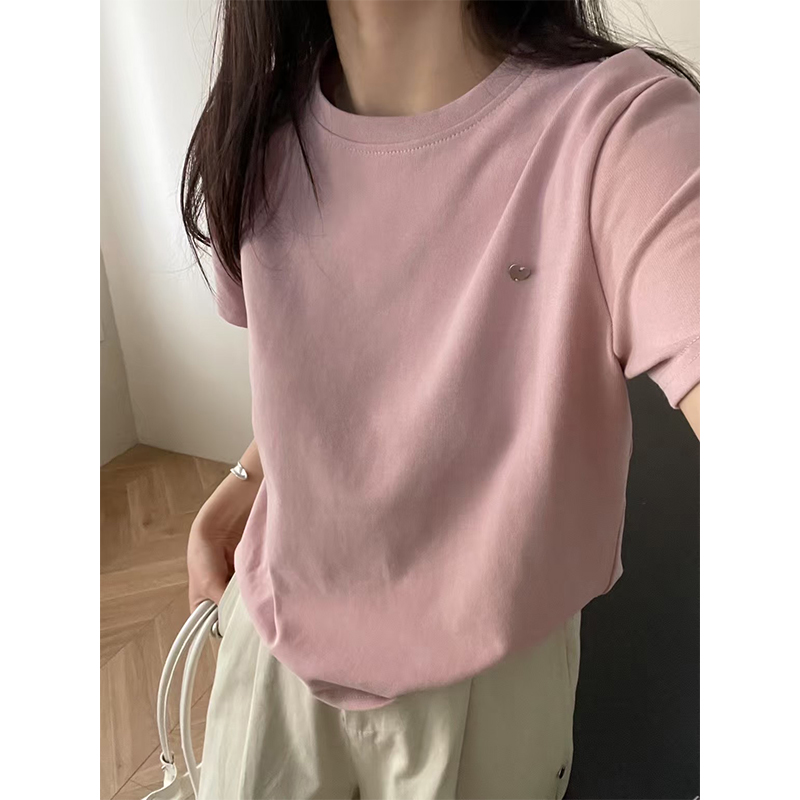 【云朵小爱心】纯色圆领短袖T恤女