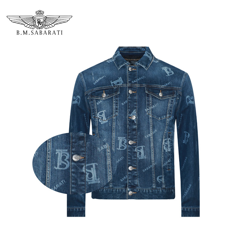 B.M.SABARATI 秋冬时尚复古宽松印花痞帅潮流百搭牛仔外套W