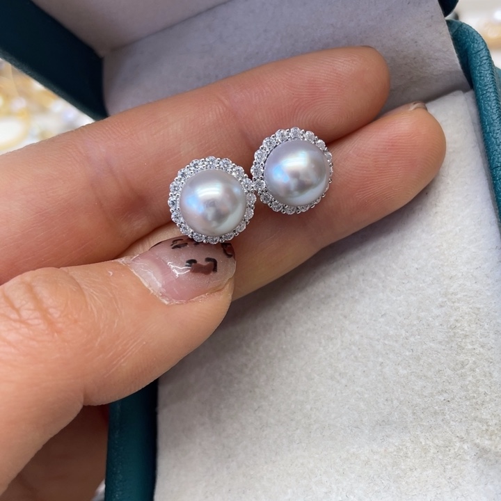 海水珍珠耳饰银S925镶嵌