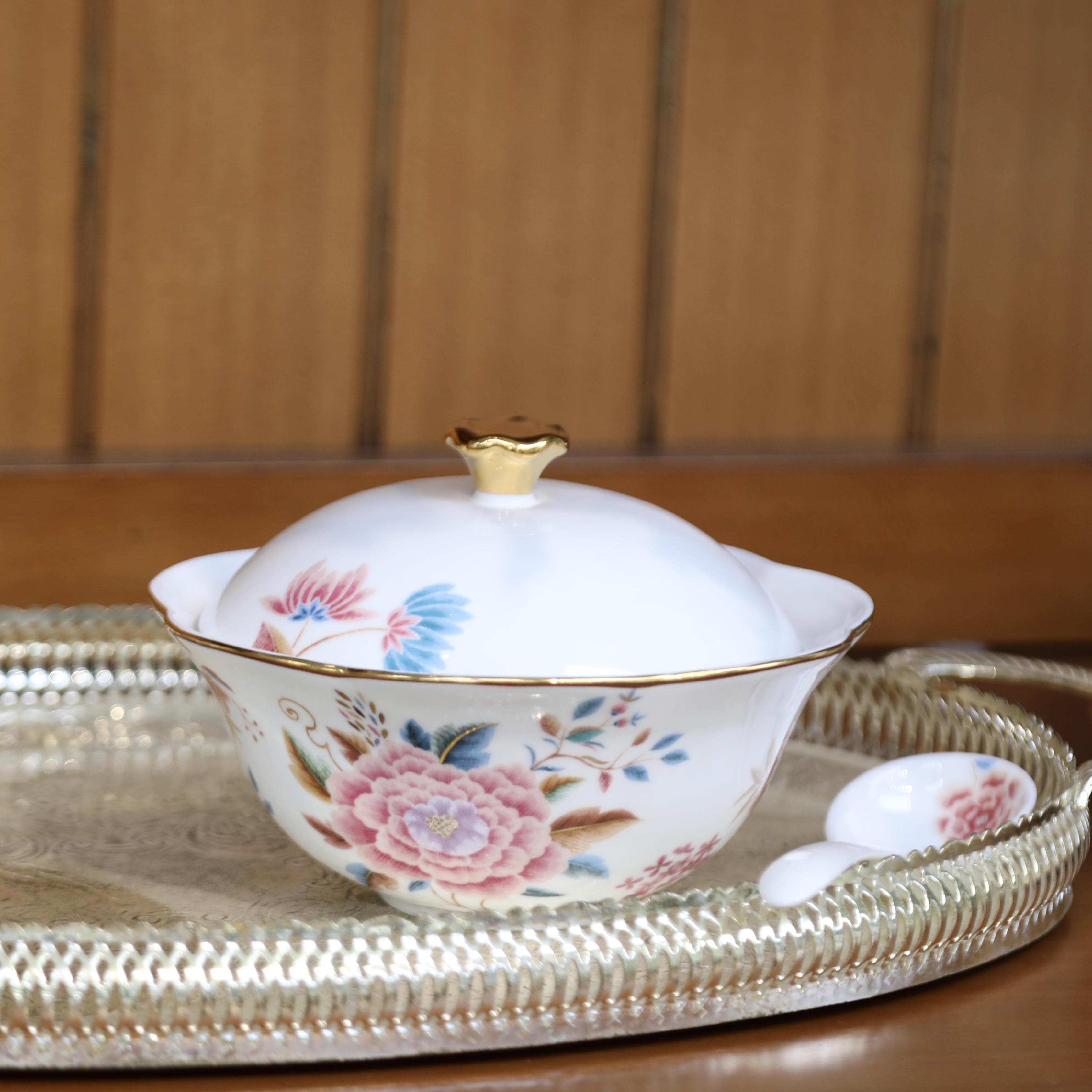 安娜16点（瑰丽东方）骨瓷炖盅燕窝碗带盖隔水汤盅家用餐具