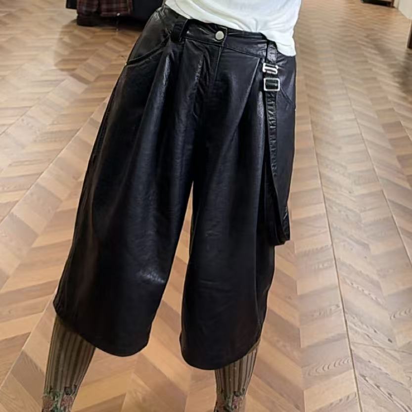 郭夫人 |2025 时尚轻奢羊皮阔腿裤-59395B
