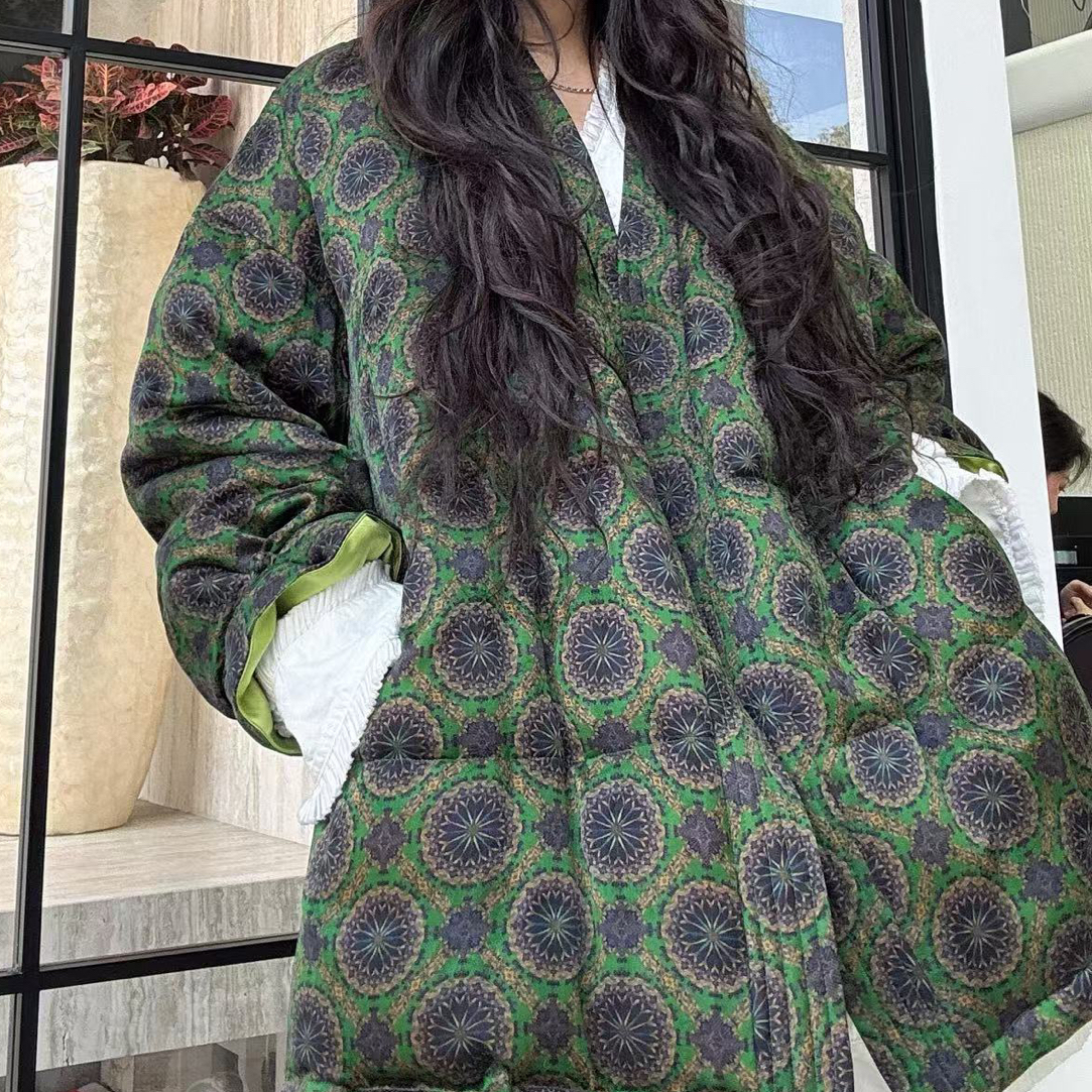 【周周家】冬季高货新款系带提花保暖鹅绒服外套女羽绒服