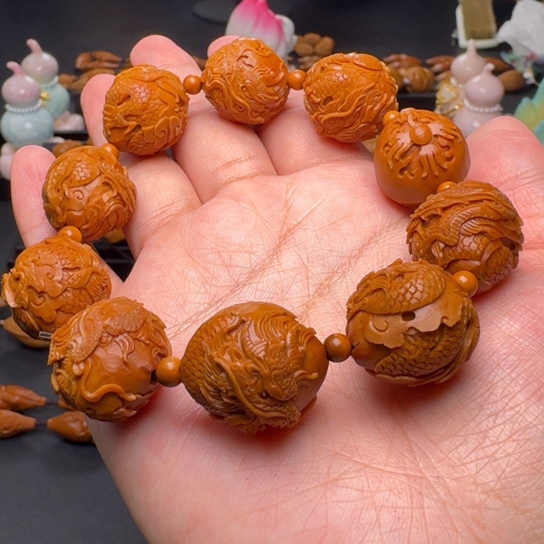 橄榄核手串/手链九龙戏珠20梅林铁