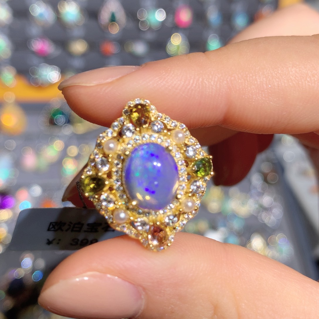 欧泊银S925镶嵌欧泊戒指t