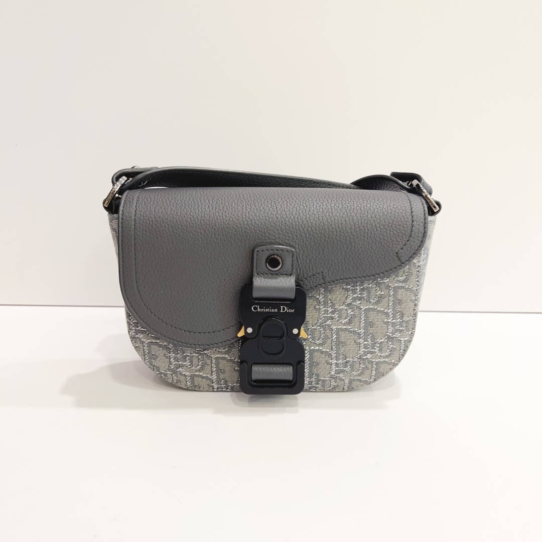 99新 DIOR/迪奥 蔚蓝/灰色 黑扣 马鞍包 信使单肩包