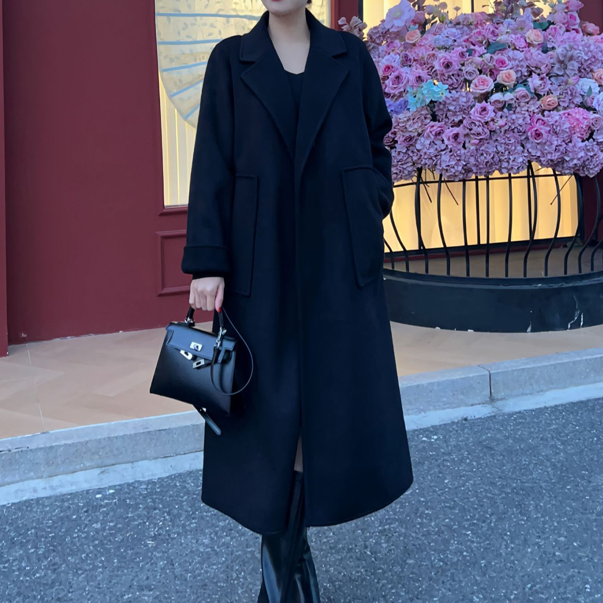 【晨晨】2025新款羊毛双面绒大衣女士宽松慵懒风西装领毛呢外套显瘦