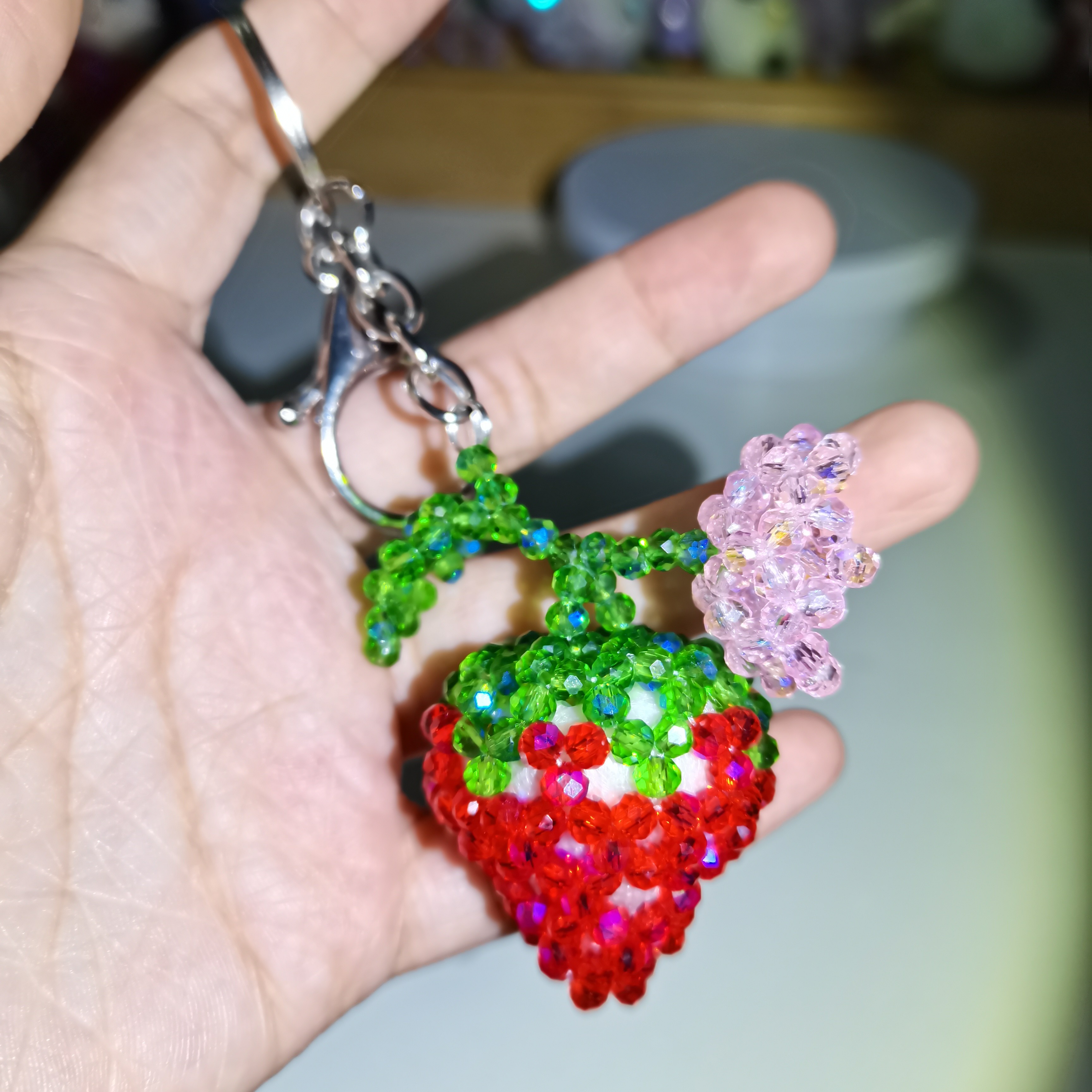 草莓花朵 手工串珠成品晶晶卡4 新疆西藏不包邮