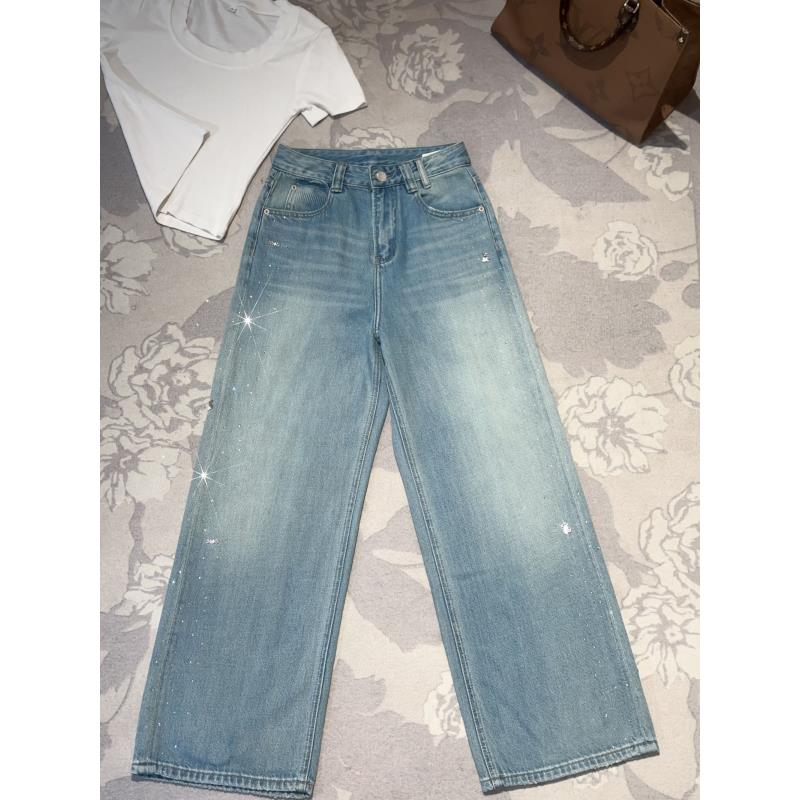 【5001】欧货小熊烫钻春夏莱赛尔高腰显高显瘦阔腿高腰阔腿牛仔裤