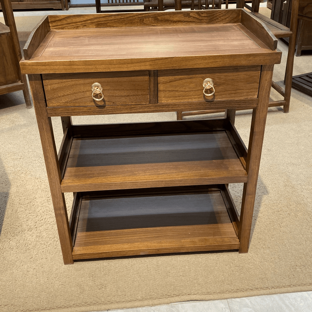 原木卯榫移动新中式置物柜边柜客厅茶水柜简约