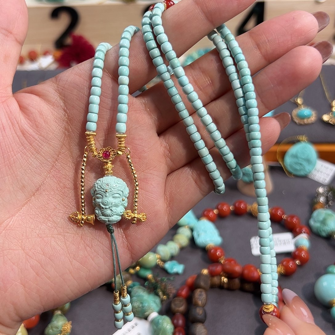 绿松石18K金镶嵌套链象神108