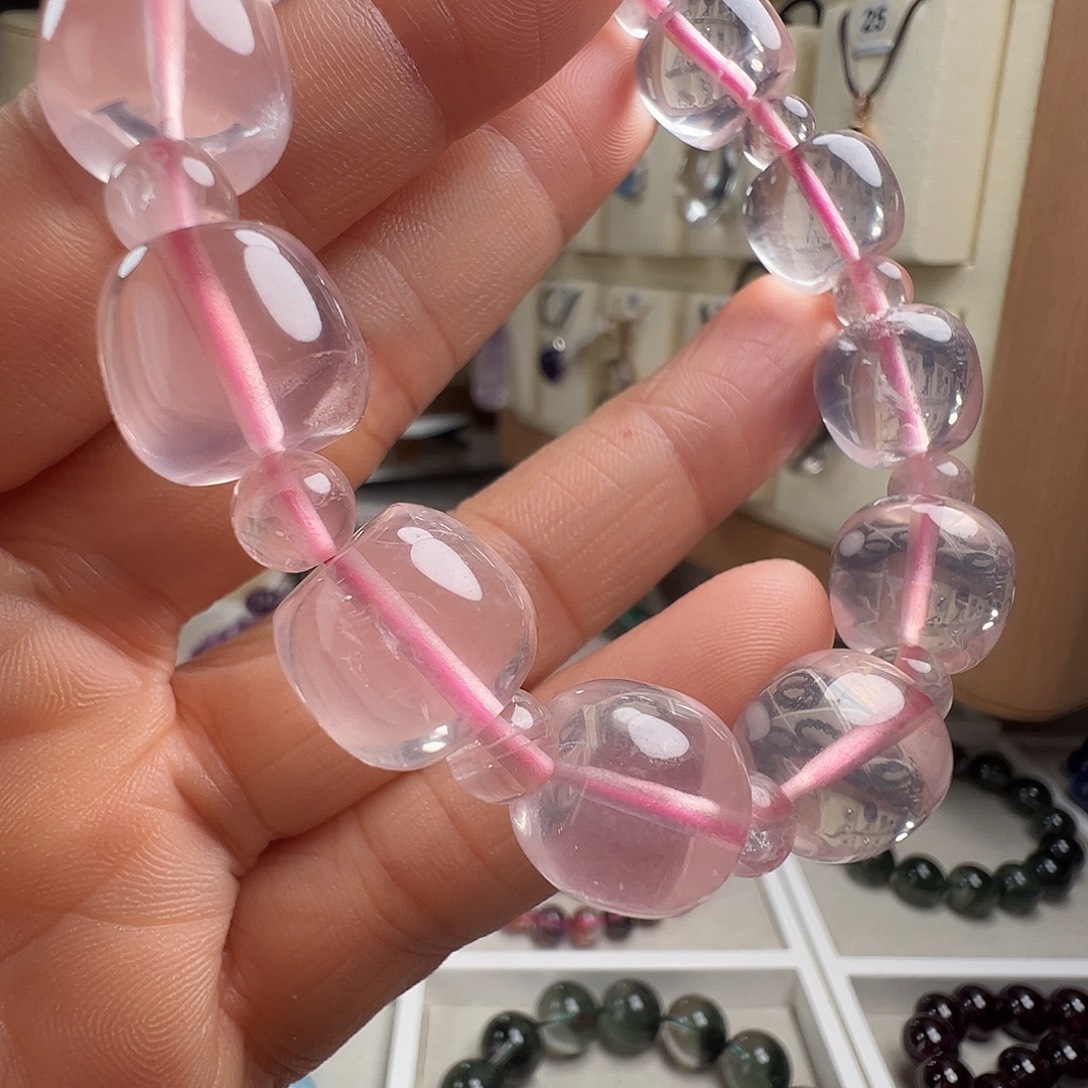 芙蓉石手链未镶嵌天然粉晶