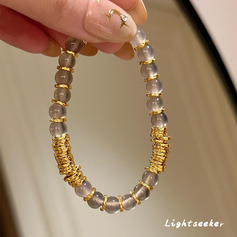 铜合金手链 新中式冰透灰金锤纹盘缠手串时尚复古轻奢高级感手链