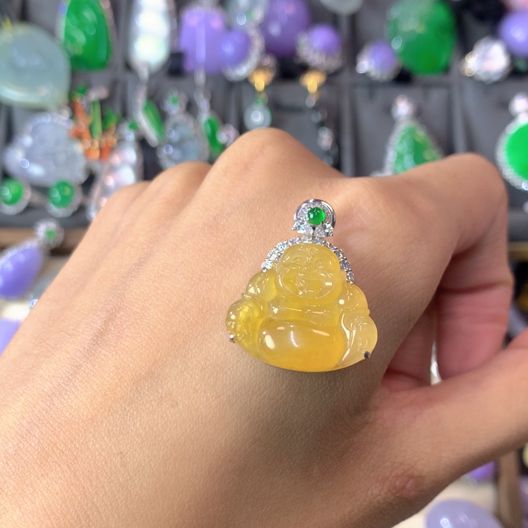 翡翠18K金镶嵌吊坠(不含链)