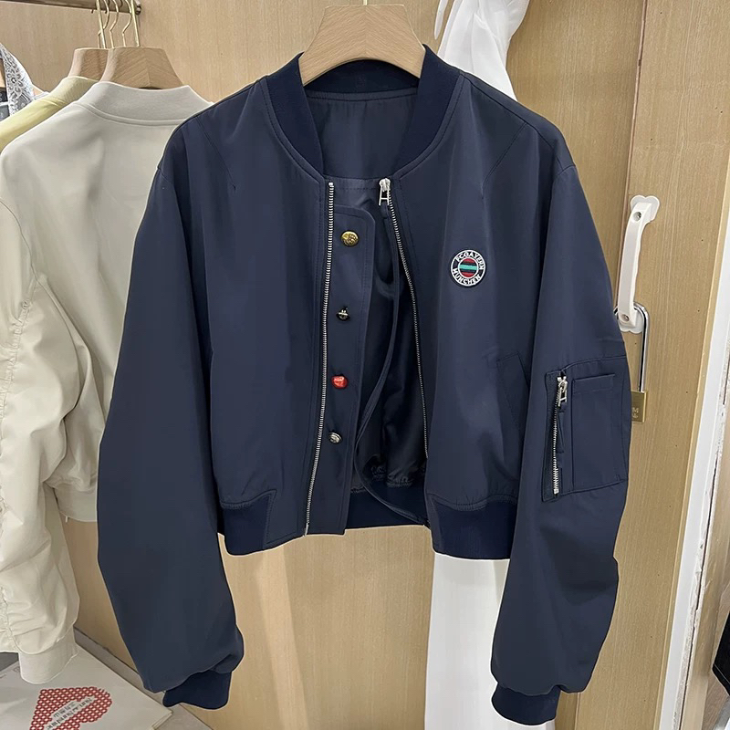 彩色扣子棒球服短款外套女春季2025新款宽松百搭小个子夹克上衣潮