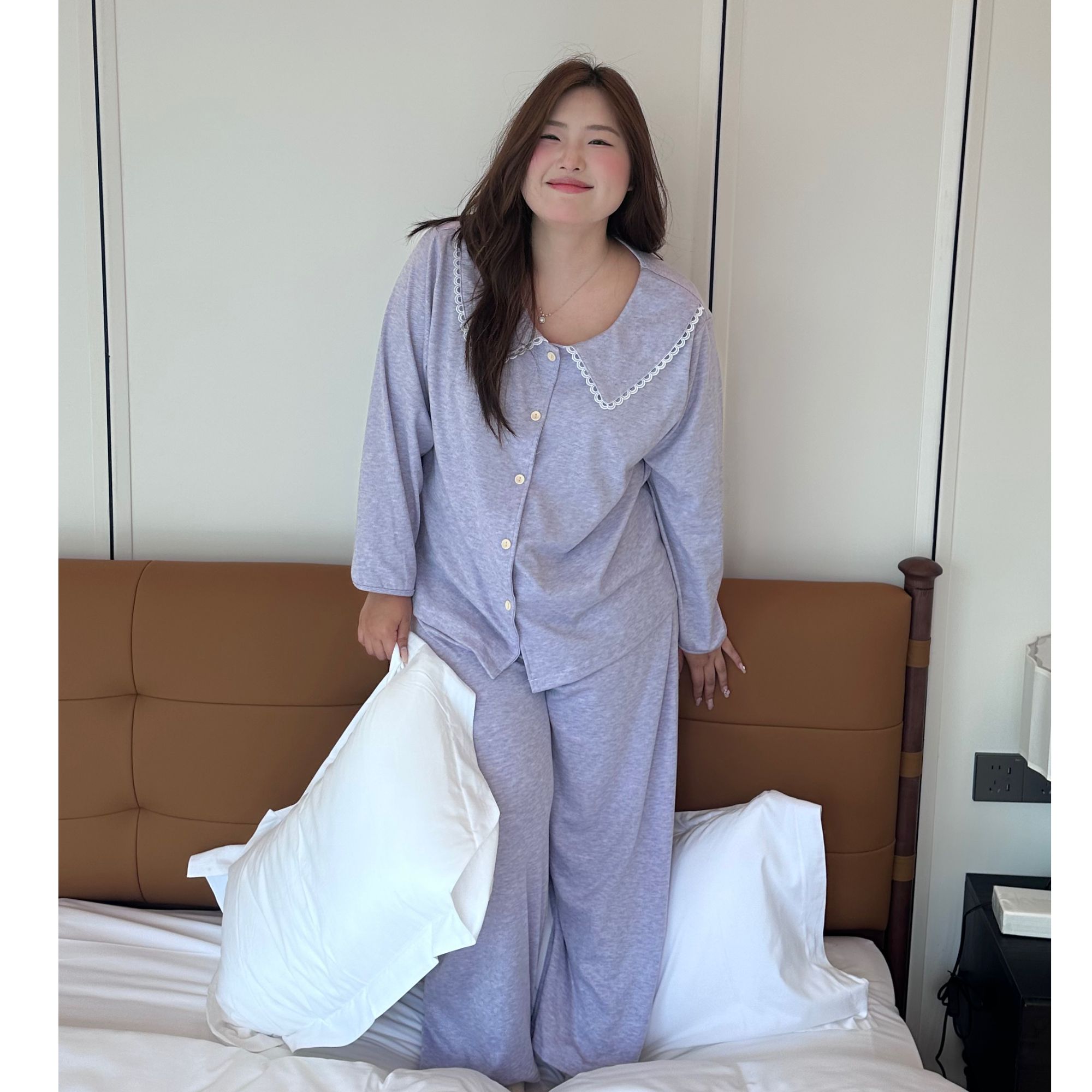 5001大码厚款睡衣女秋冬季厚款长袖长裤套装ins韩简约家居服女