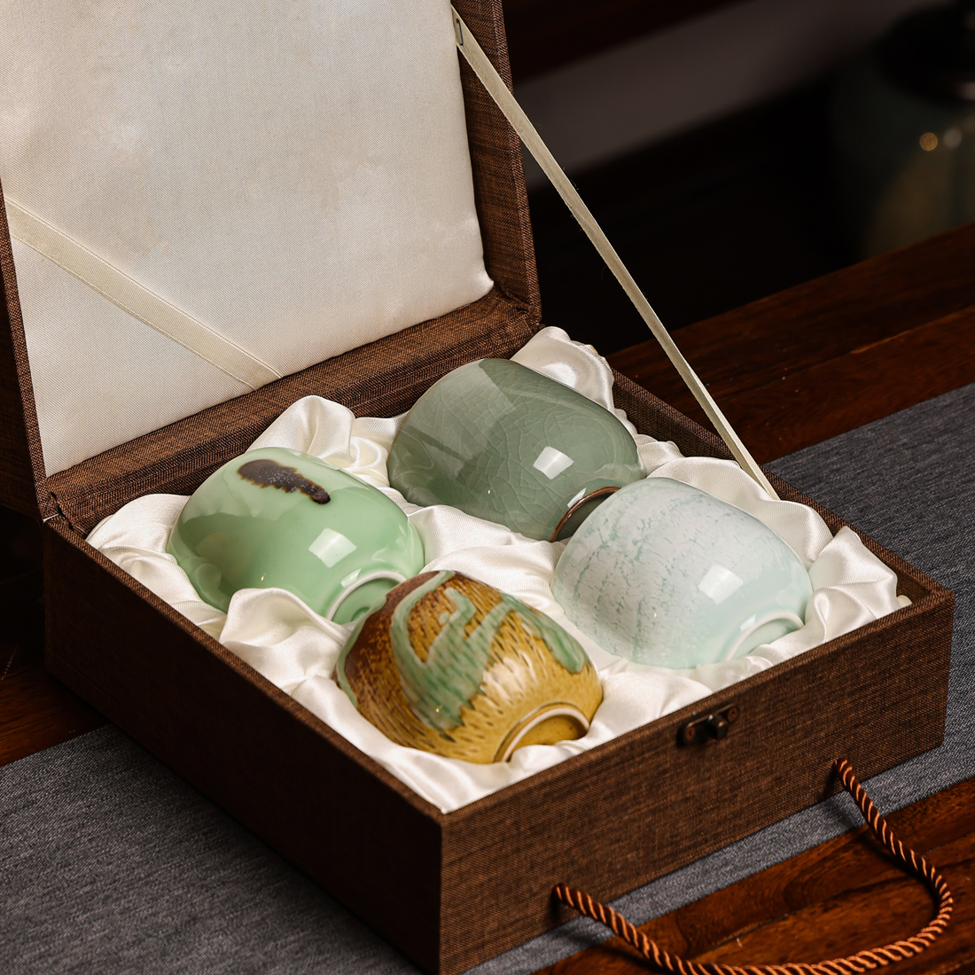 精美陶瓷茶杯套装四个独特设计展现传统工艺茶具茶杯家用陶瓷