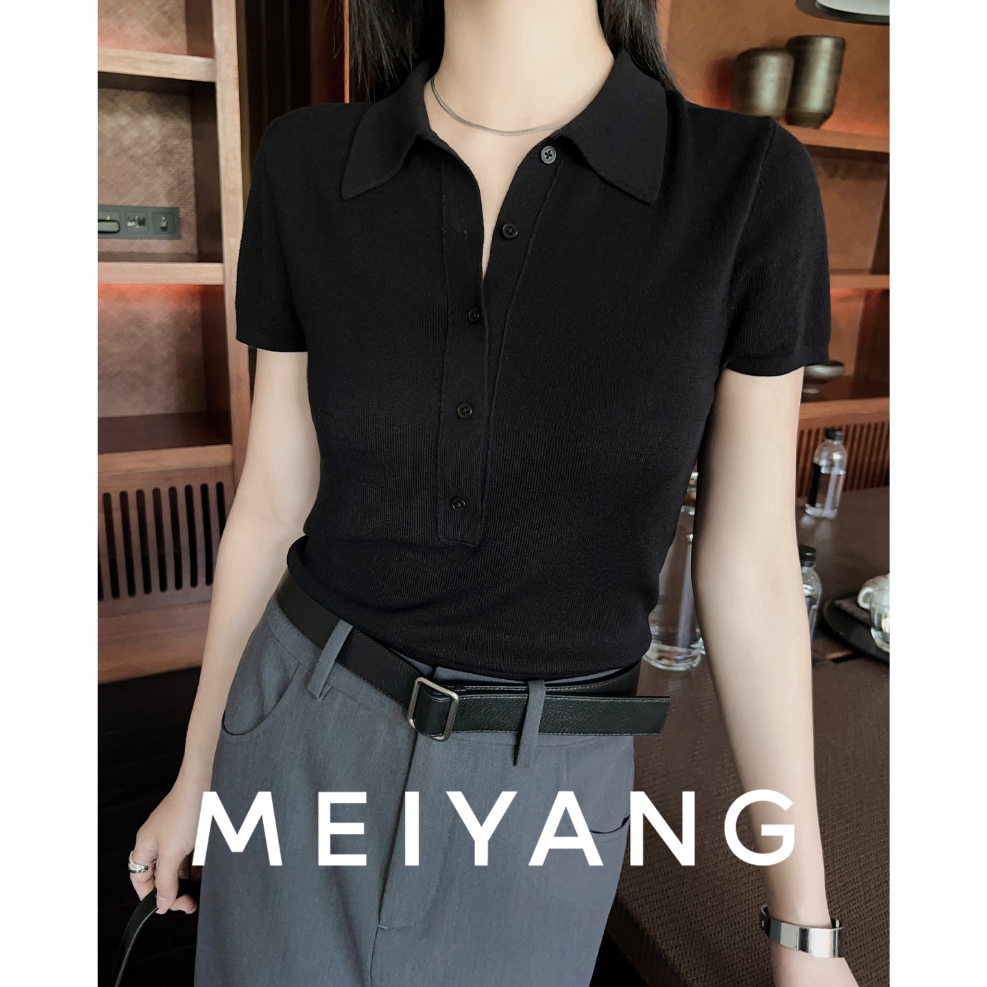 【现货】美洋MEIYANG 黑曜石针织polo衫【商场同款】 凉感抗菌抗静电