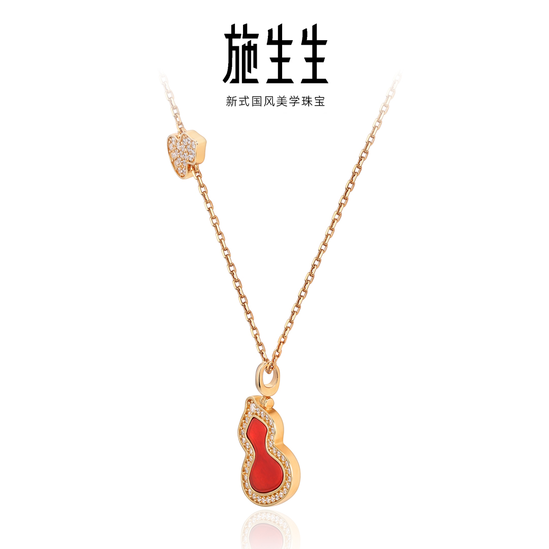 坠链均925银合成锆石 【施生生珠宝】S925银粉色双葫芦项链