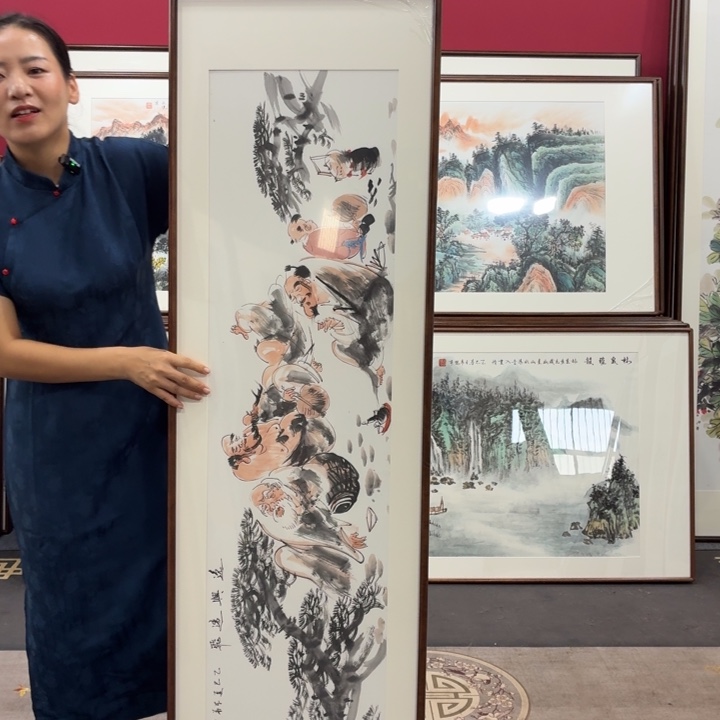 国画手绘带框作品