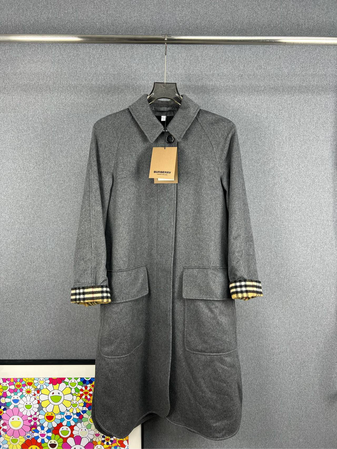 全新未使用 BURBERRY/博柏利 格纹羊毛大衣外套 UK6码 全新带吊牌