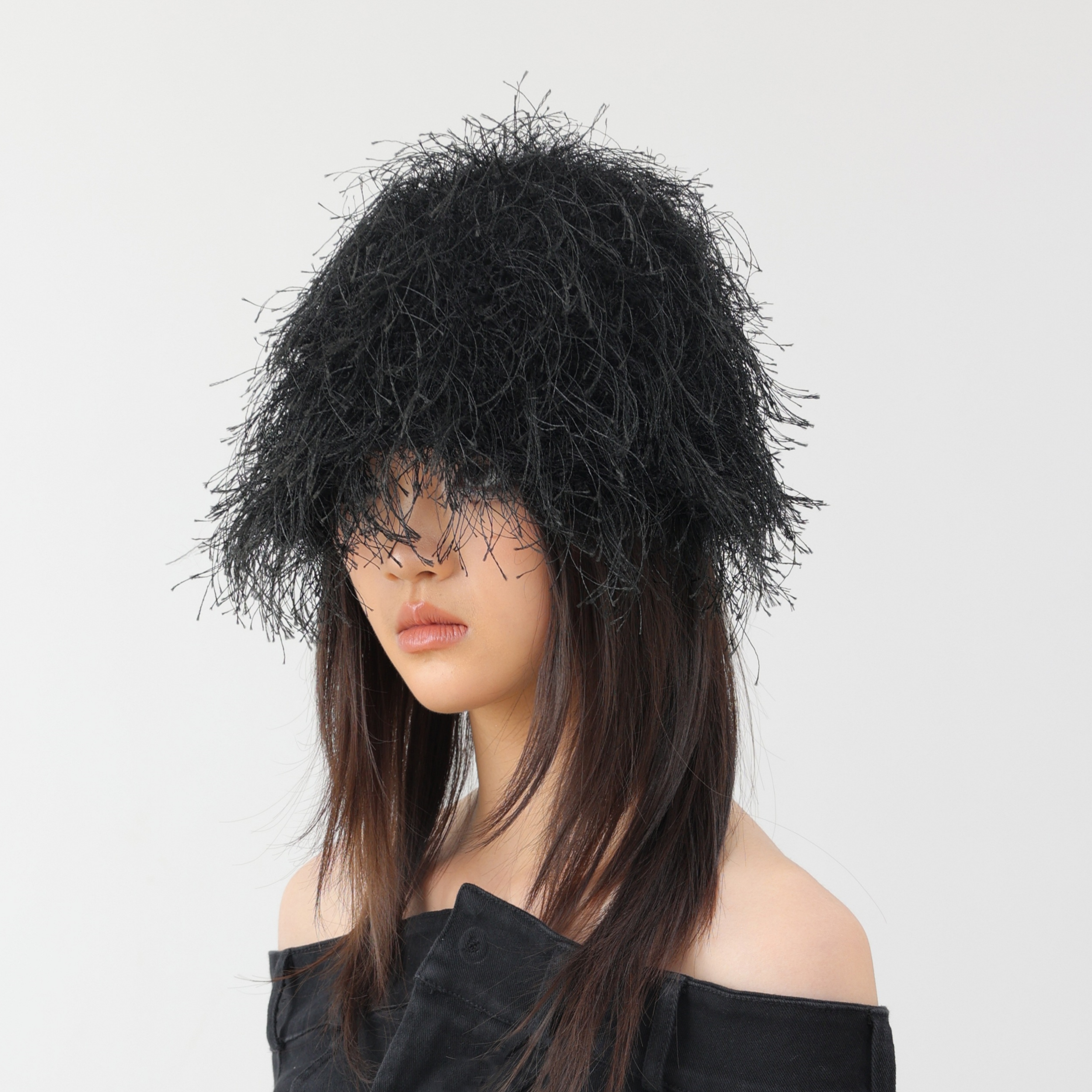 YEZI OD 原创个性设计秋冬手工编织爆炸毛线帽仿假发小众针织帽子