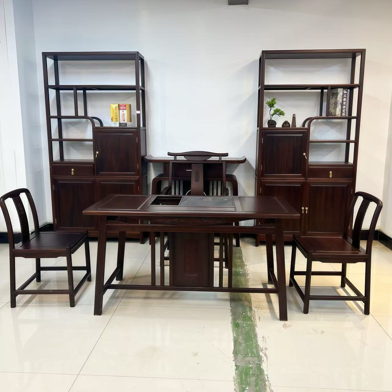 新中式茶台组合一桌五椅办公室茶几家用泡茶台一体