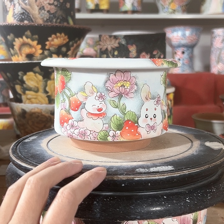 景德镇手绘花盆 满38包邮