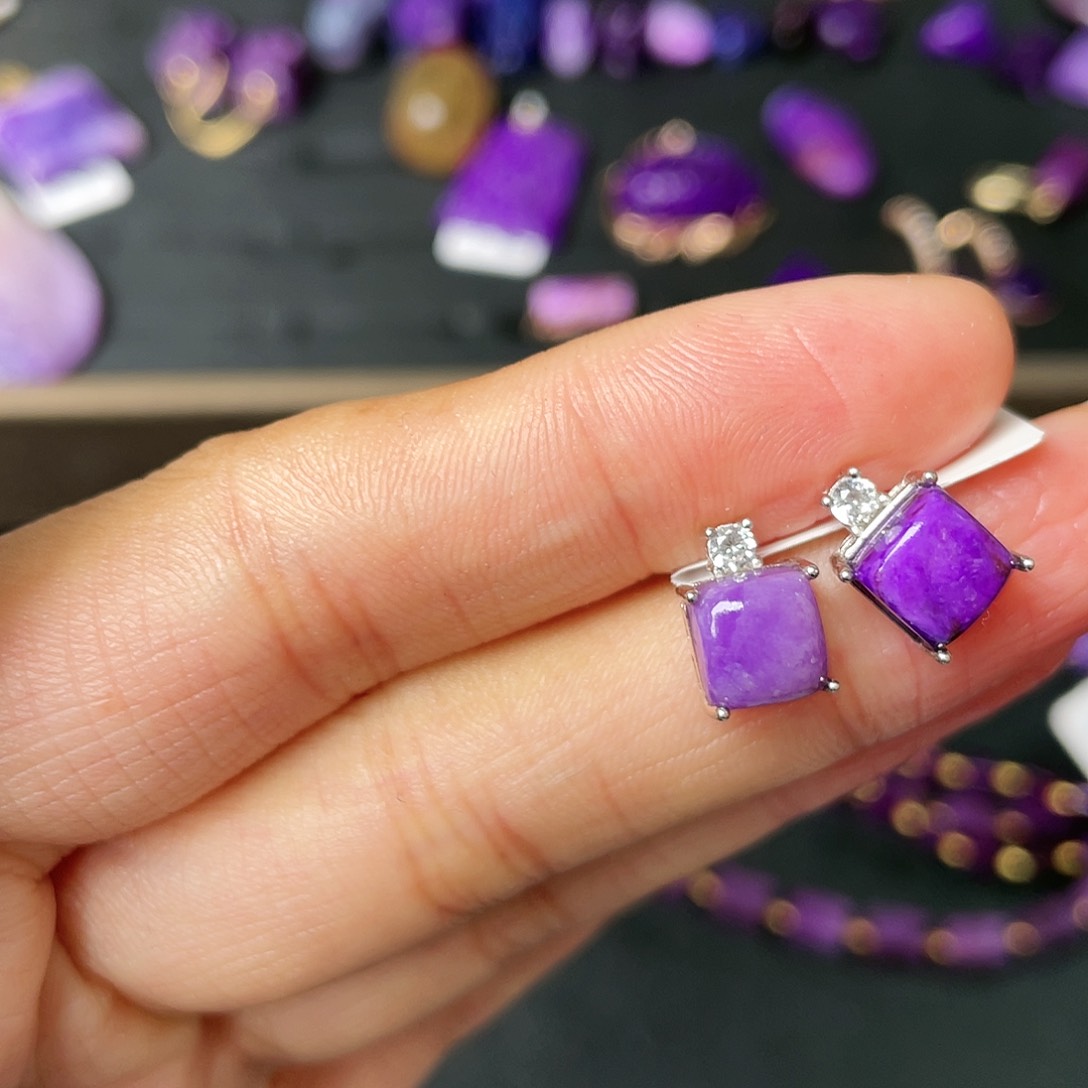 苏纪石（舒俱来）耳钉银S925镶嵌