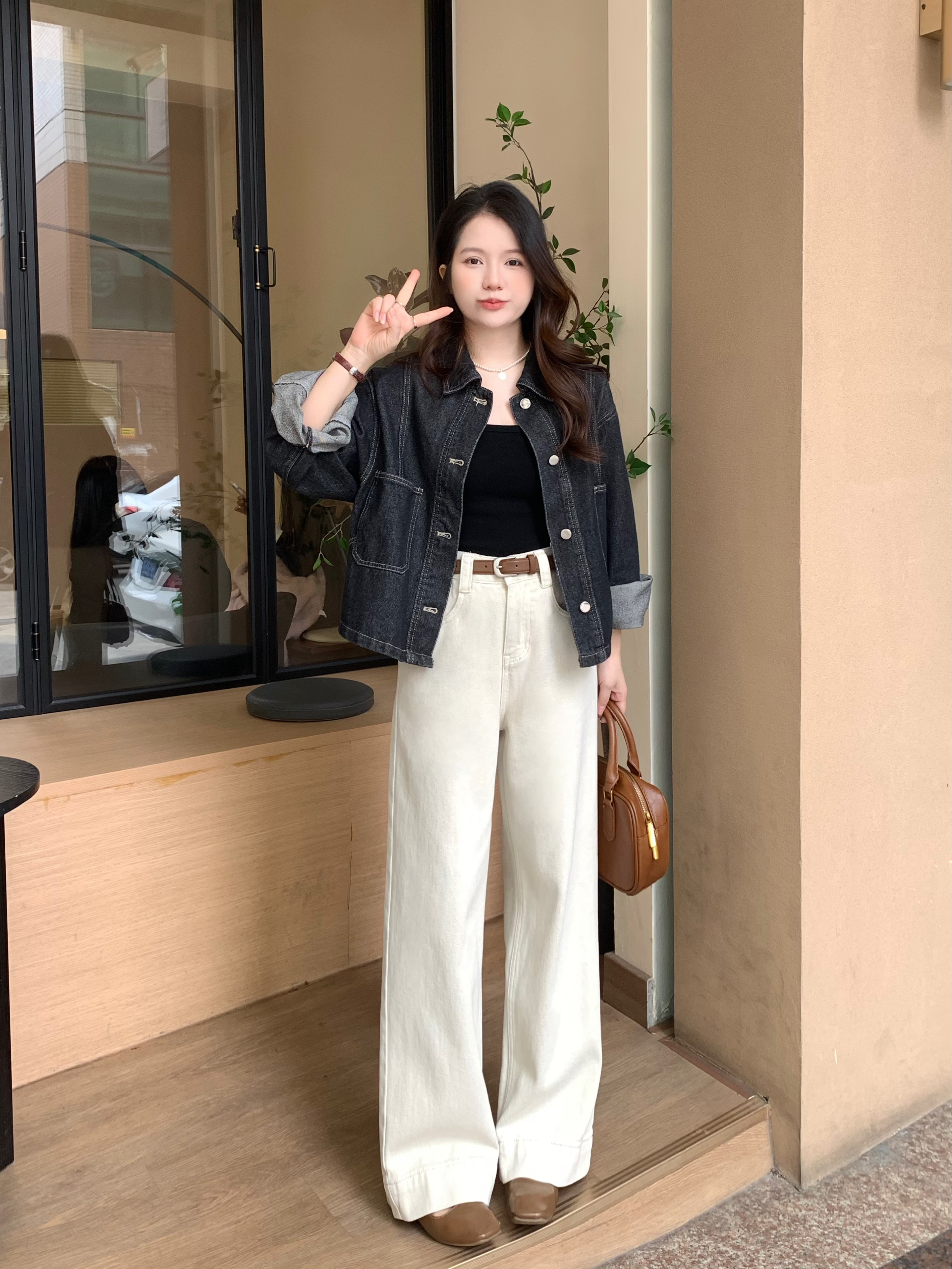 运补小蓝专属春秋新款杏色显瘦遮胯修身窄版直筒阔腿裤直筒裤九分