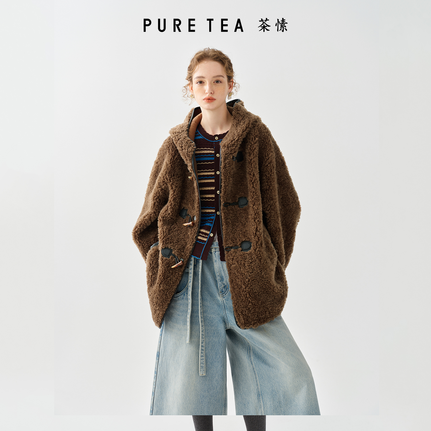 茶愫 暖冬松绒系连帽廓形休闲通勤外套KH0102D41