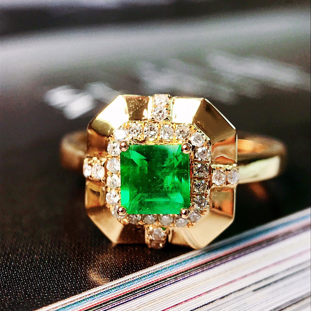 祖母绿戒指/0.49ct天然阿富汗祖母绿18K金钻石附GUILD证#GB