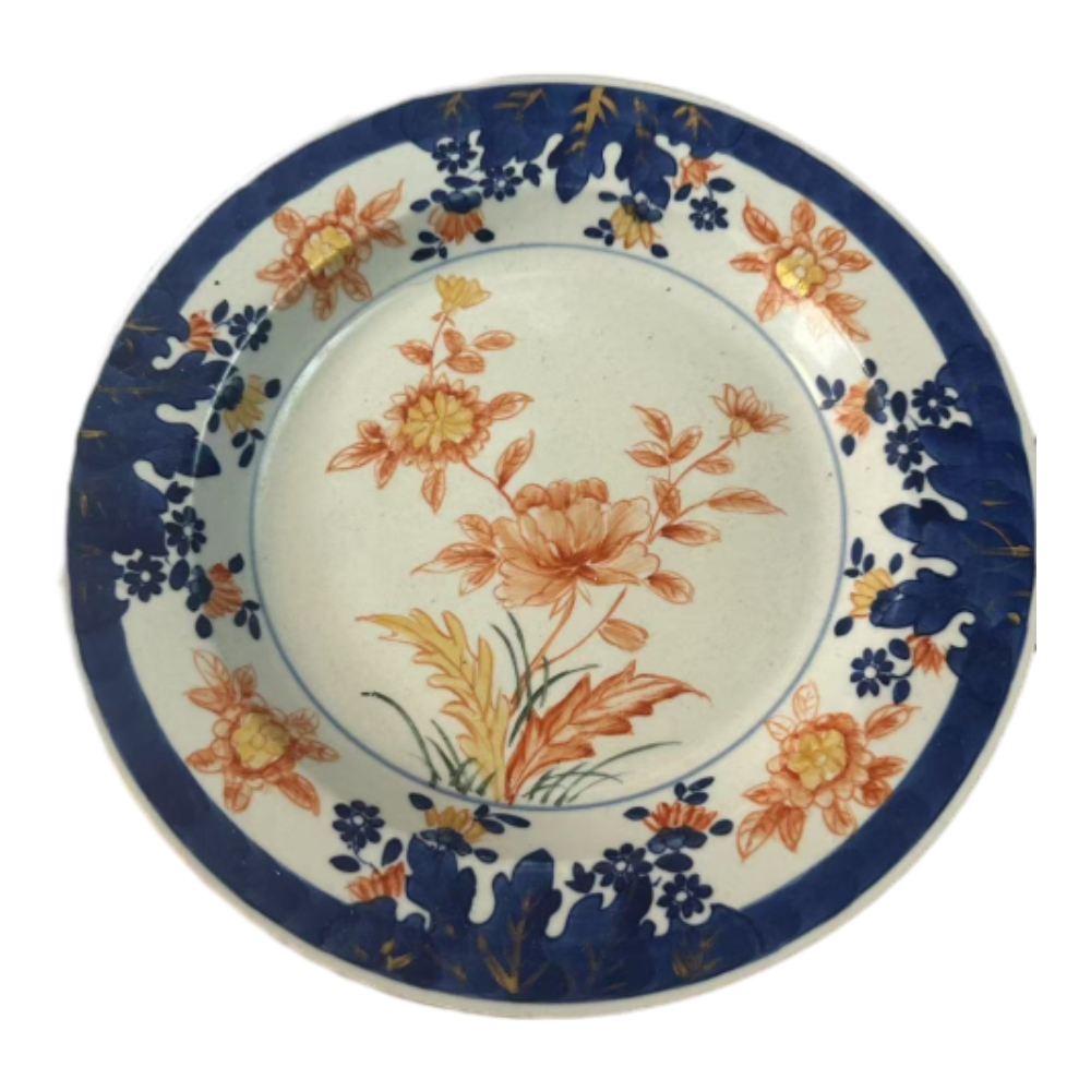 清 康熙青花描金花卉赏盘B666