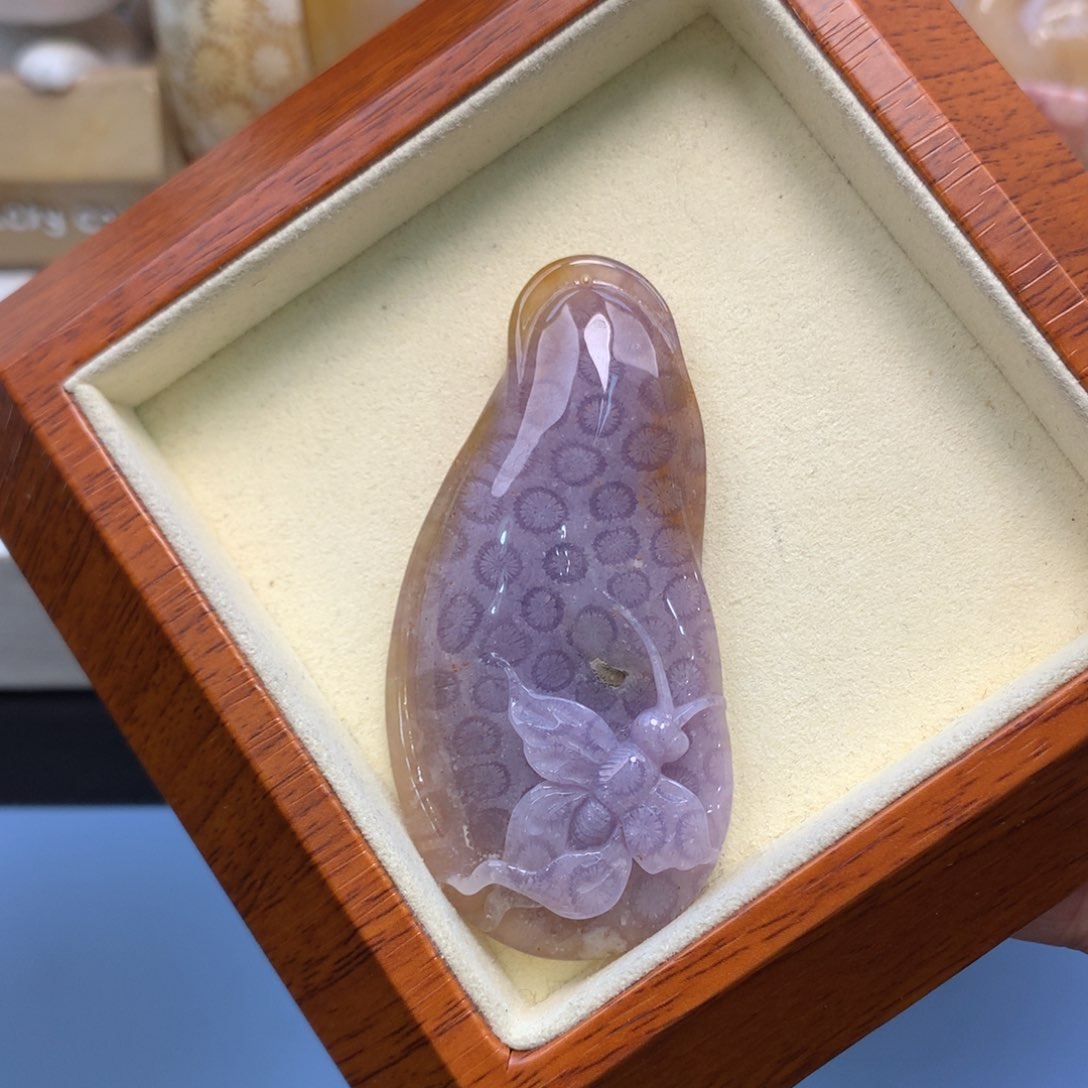 硅化珊瑚（珊瑚玉）颈饰未镶嵌紫冰蝶恋花原3700